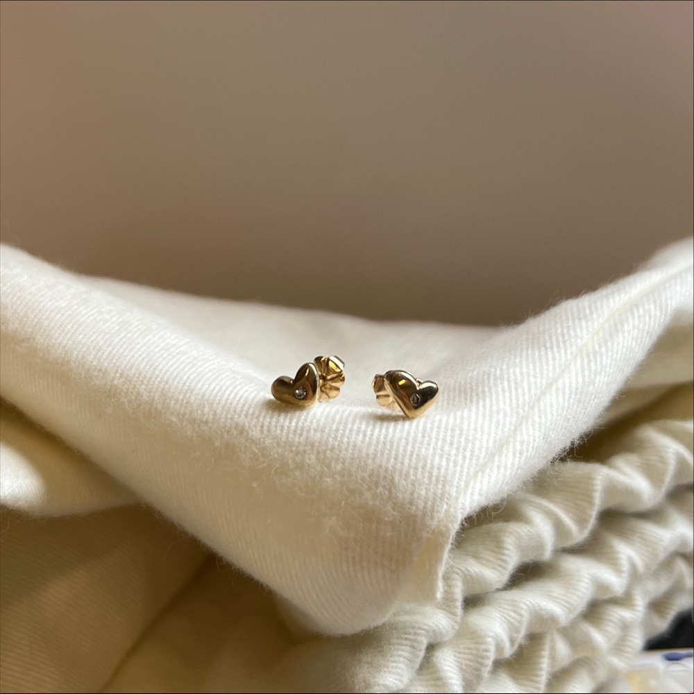 Me & Ro 10K Gold Tiny Heart Stud Earrings with Diamonds
